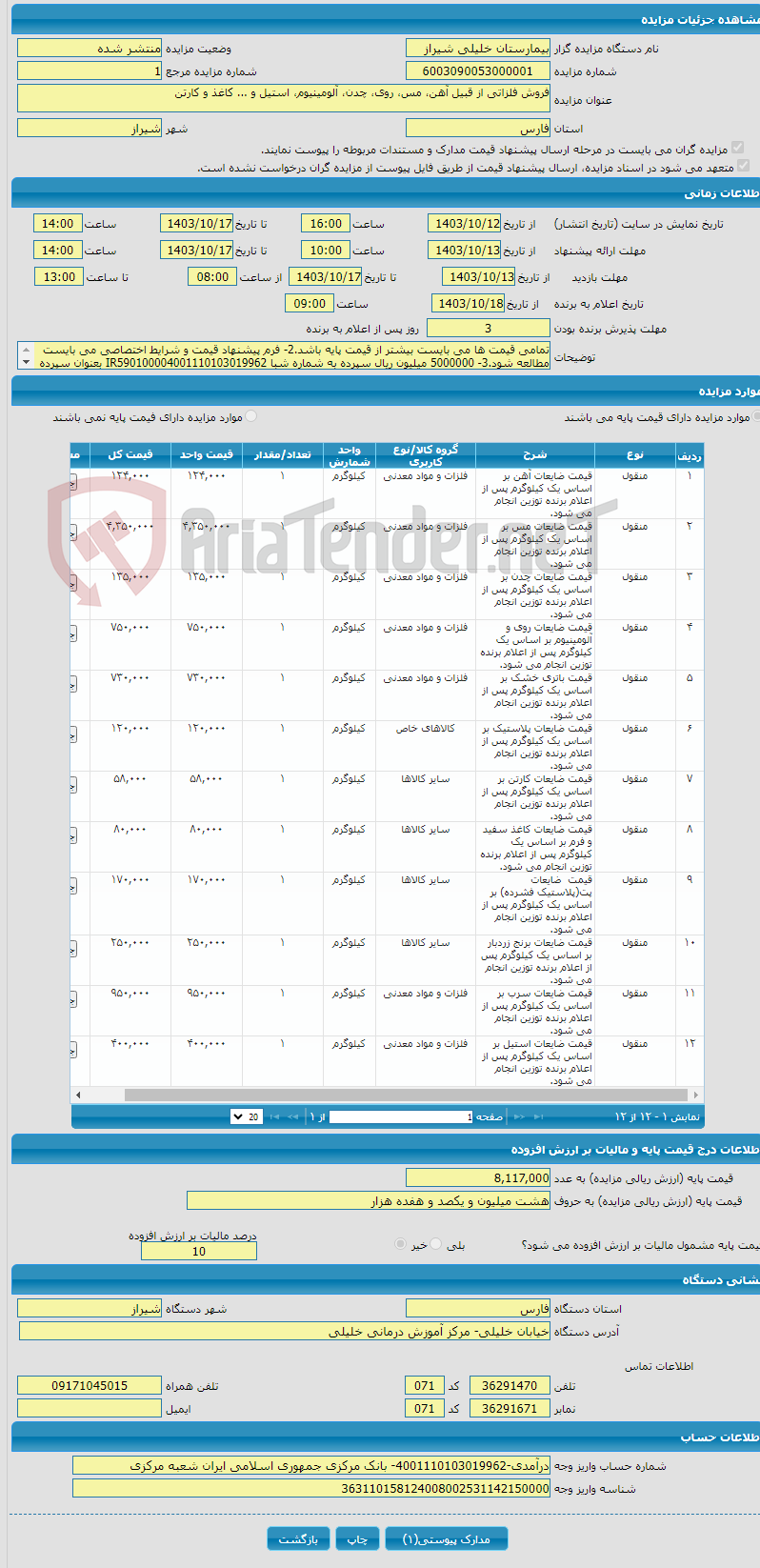 تصویر کوچک آگهی فروش فلزاتی از قبیل آهن، مس، روی، چدن، آلومینیوم، استیل و ... کاغذ و کارتن