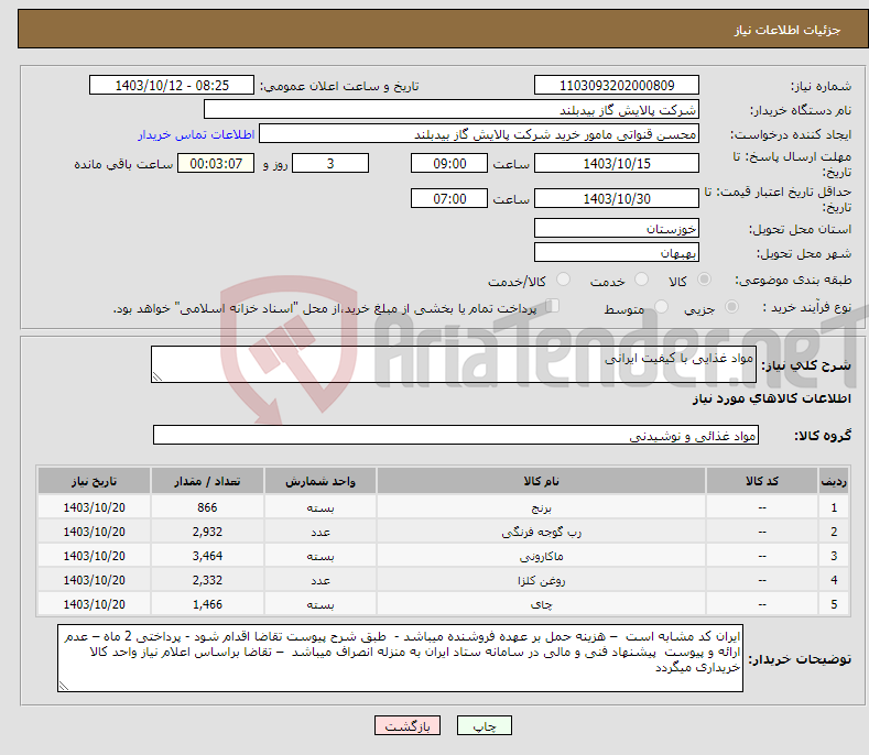 تصویر کوچک آگهی نیاز انتخاب تامین کننده-مواد غذایی با کیفیت ایرانی 