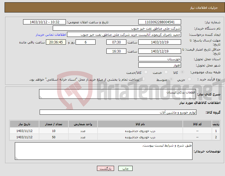 تصویر کوچک آگهی نیاز انتخاب تامین کننده-قطعات یدکی نیسان