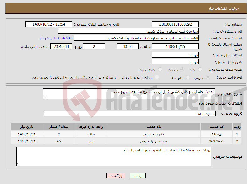 تصویر کوچک آگهی نیاز انتخاب تامین کننده-احداث چاه ارت و کابل کشی کابل ارت به شرح مشخصات پیوست