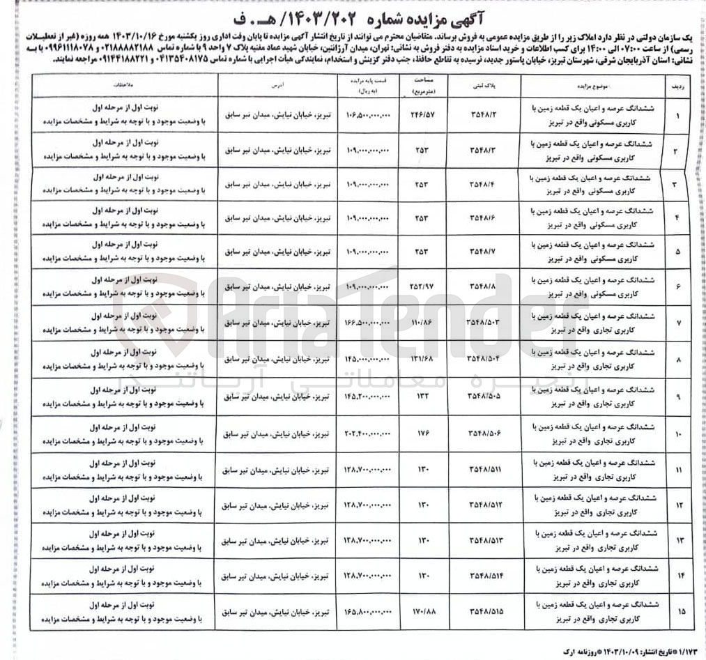 تصویر کوچک آگهی فروش املاک در 15 ردیف با کاربری تجاری -مسکونی -واقع در تبریز