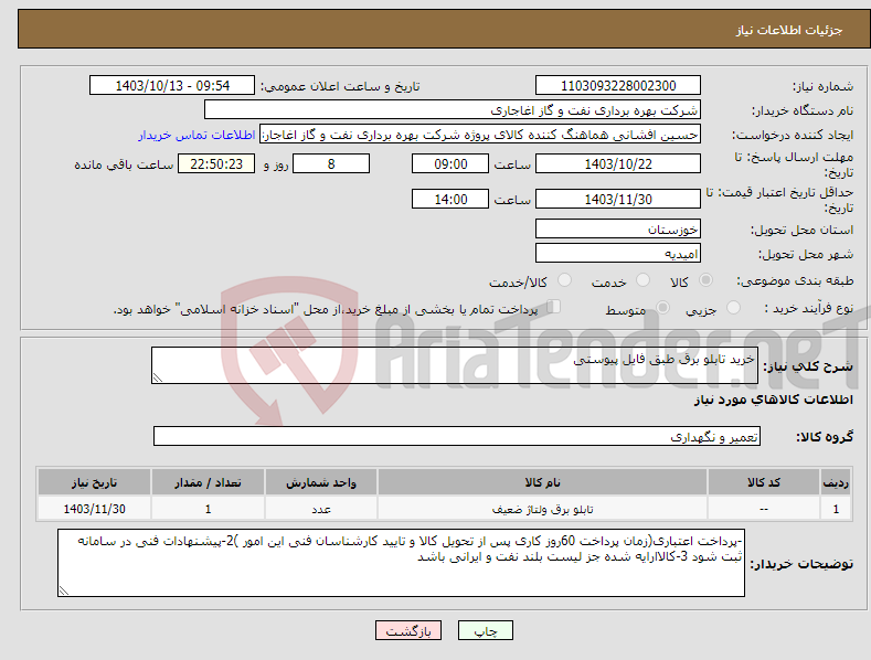 تصویر کوچک آگهی نیاز انتخاب تامین کننده-خرید تابلو برق طبق فایل پیوستی