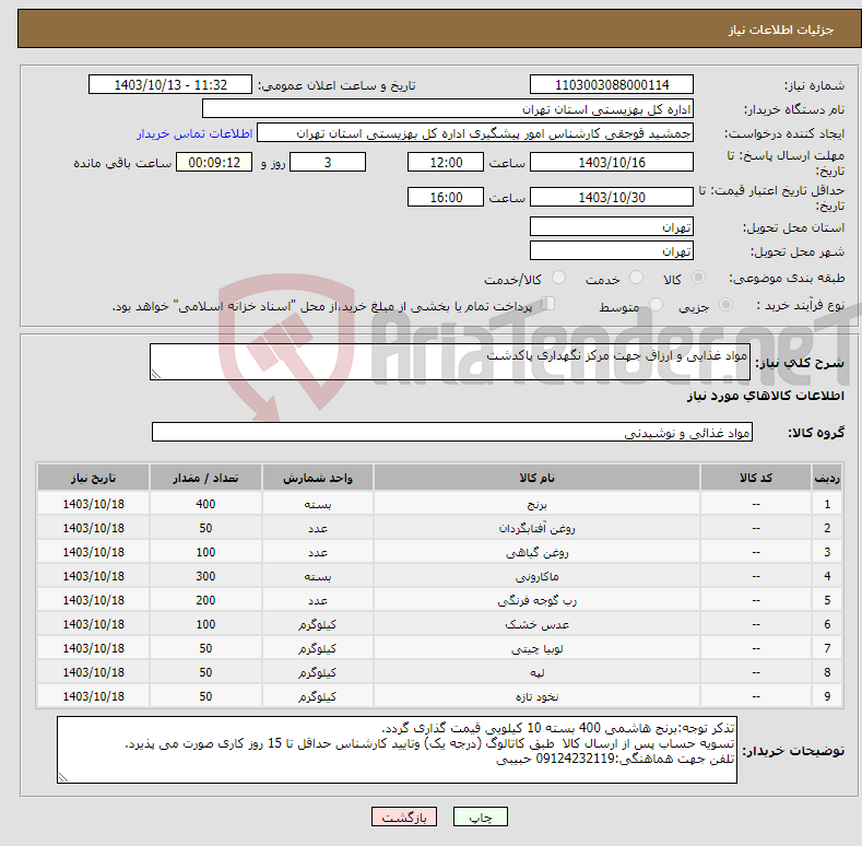 تصویر کوچک آگهی نیاز انتخاب تامین کننده-مواد غذایی و ارزاق جهت مرکز نگهداری پاکدشت