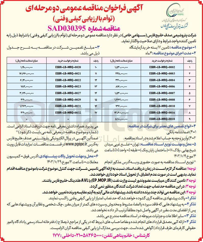 تصویر کوچک آگهی تامین بسته خرید آزمایشگاه 