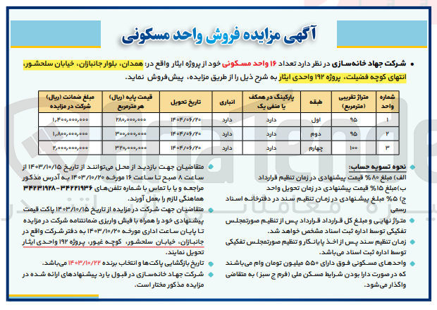 تصویر کوچک آگهی فروش تعداد ۱۶ واحد مسکونی