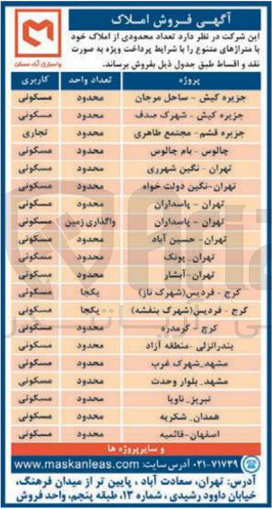 تصویر کوچک آگهی فروش تعداد محدودی از املاک خود باکاربری مسکونی وتجاری 