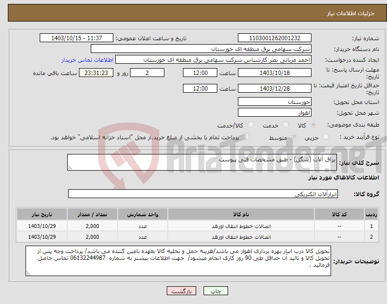 تصویر کوچک آگهی نیاز انتخاب تامین کننده-یراق آلات (شگل) - طبق مشخصات فنی پیوست