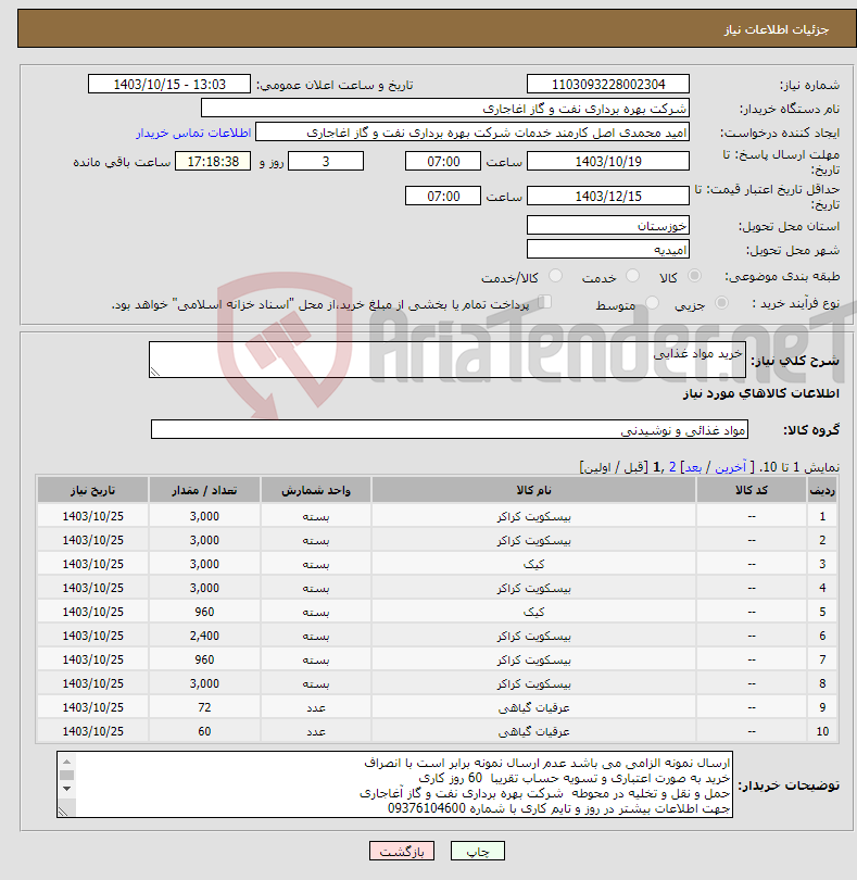 تصویر کوچک آگهی نیاز انتخاب تامین کننده-خرید مواد غذایی 