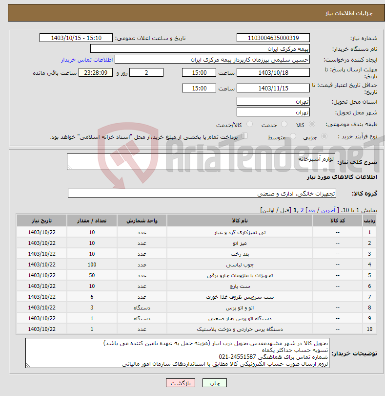 تصویر کوچک آگهی نیاز انتخاب تامین کننده-لوازم آشپزخانه