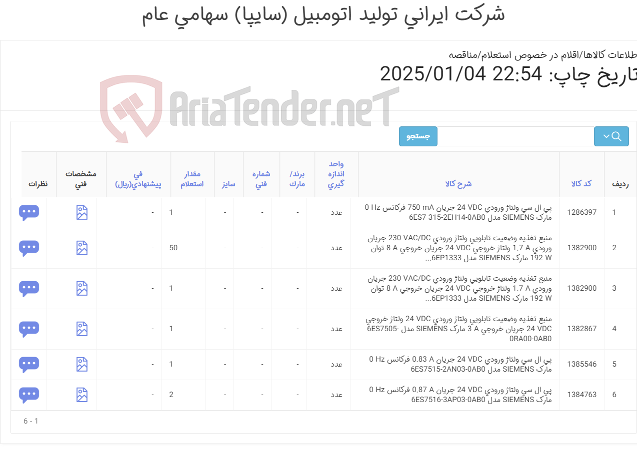 تصویر کوچک آگهی پی ال سی و منبع تغذیه / برند زیمنس / زمان تحویل یکی از اولویت تصمیم گیری در خرید می باشد لطفا ارائه پیشنهاد قیمت حتما ریالی انجام پذیرد