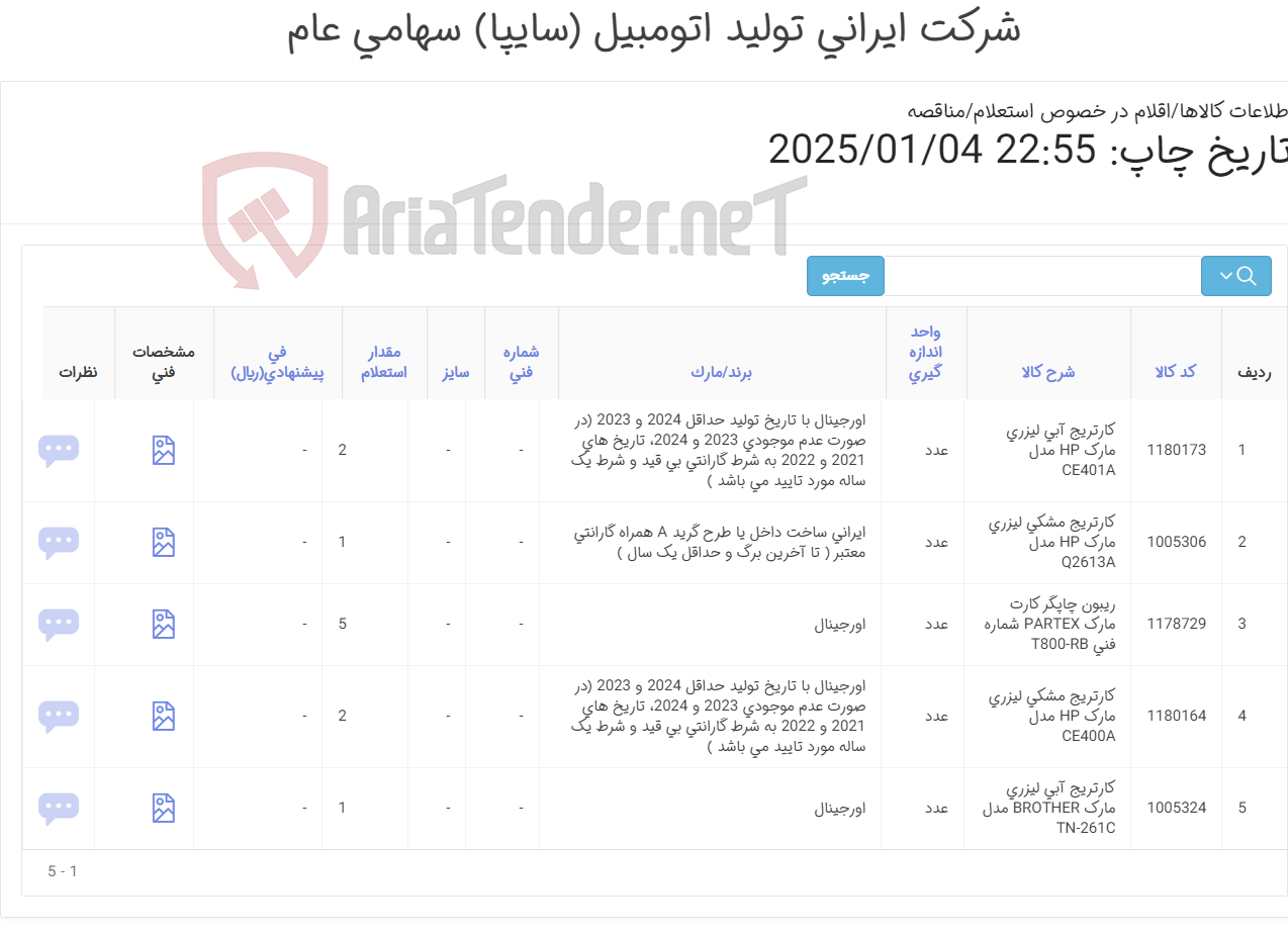 تصویر کوچک آگهی اقلام مواد مصرفی ماشین های اداری