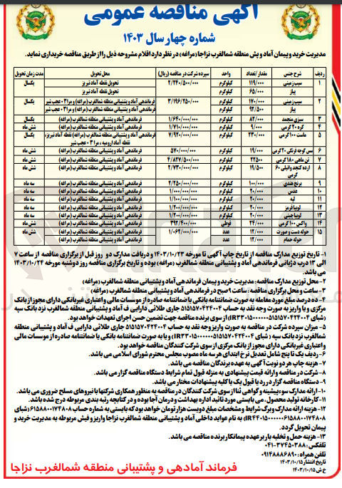 تصویر کوچک آگهی تامین ارده کنجد وانیلی 60 گرمی به مقدار 19/500 کیلوگرمی 