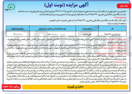 تصویر کوچک آگهی اجاره یک دستگاه بیل مکانیکی زنجیری 220 خط 9 شرکت هلیکو 