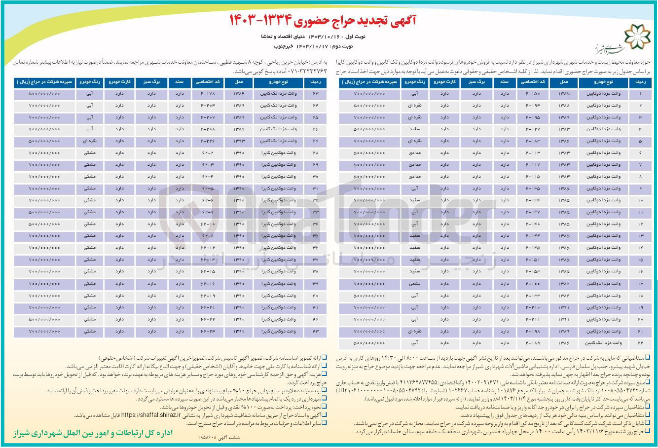 تصویر کوچک آگهی فروش خودروهای فرسوده وانت مزدا دوکابین و وانت دو کابین کاپرا در 43 ردیف