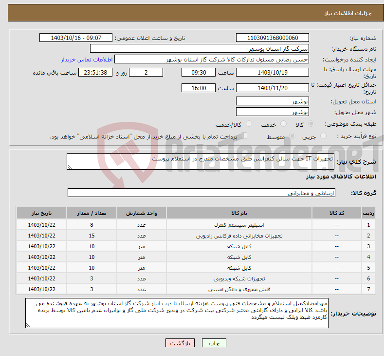 تصویر کوچک آگهی نیاز انتخاب تامین کننده-تجهیزات IT جهت سالن کنفرانس طبق مشخصات مندرج در استعلام پیوست 