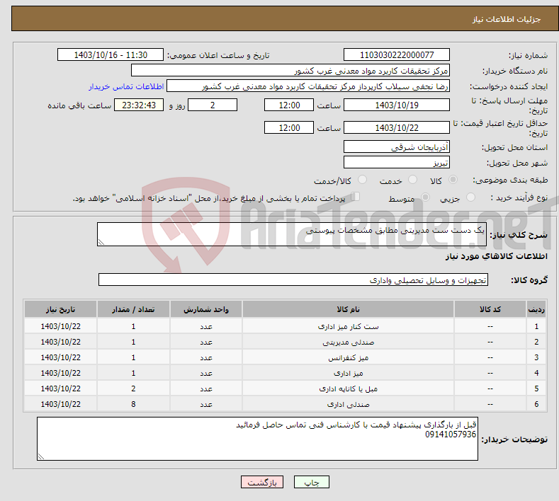 تصویر کوچک آگهی نیاز انتخاب تامین کننده-یک دست ست مدیریتی مطابق مشخصات پیوستی