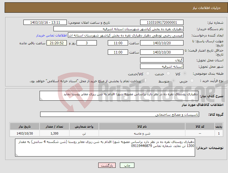 تصویر کوچک آگهی نیاز انتخاب تامین کننده-دهیاری روستای نقره ده در نظر دارد براساس مصوبه شورا اقدام به شن ریزی معابر روستا نماید