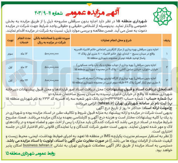 تصویر کوچک آگهی اجاره بدون  سرقفلی (بهره برداری از دوباب مغازه و یک باب واحد مسکونی ) خیابان خاوران