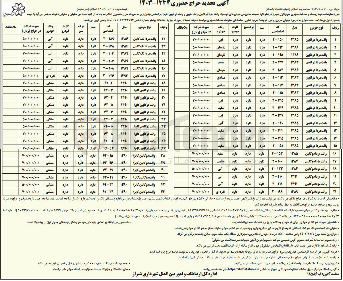 تصویر کوچک آگهی فروش خودروهای فرسوده وانت مزدا دو کابین و تک کابین و وانت دو کابین کاپرا در 43 ردیف