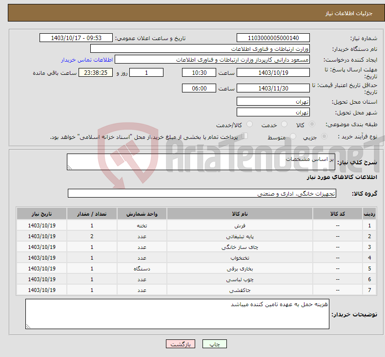تصویر کوچک آگهی نیاز انتخاب تامین کننده-بر اساس مشخصات 