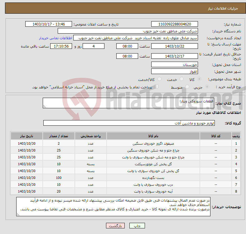 تصویر کوچک آگهی نیاز انتخاب تامین کننده-قطعات سوزوکی ویتارا