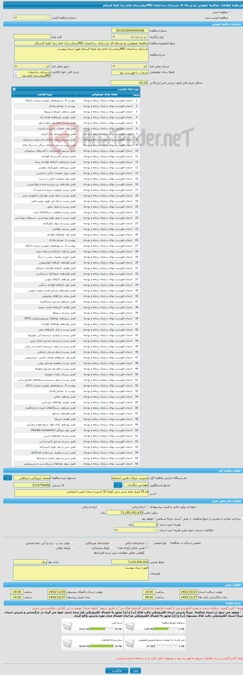 تصویر کوچک آگهی مناقصه عمومی دو مرحله ای بازسازی ساختمان MRIبیمارستان امام رضا علیه السلام 
