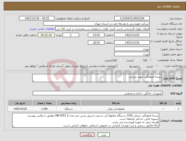 تصویر کوچک آگهی نیاز انتخاب تامین کننده-بسته فرهنگی جهت روز پدر