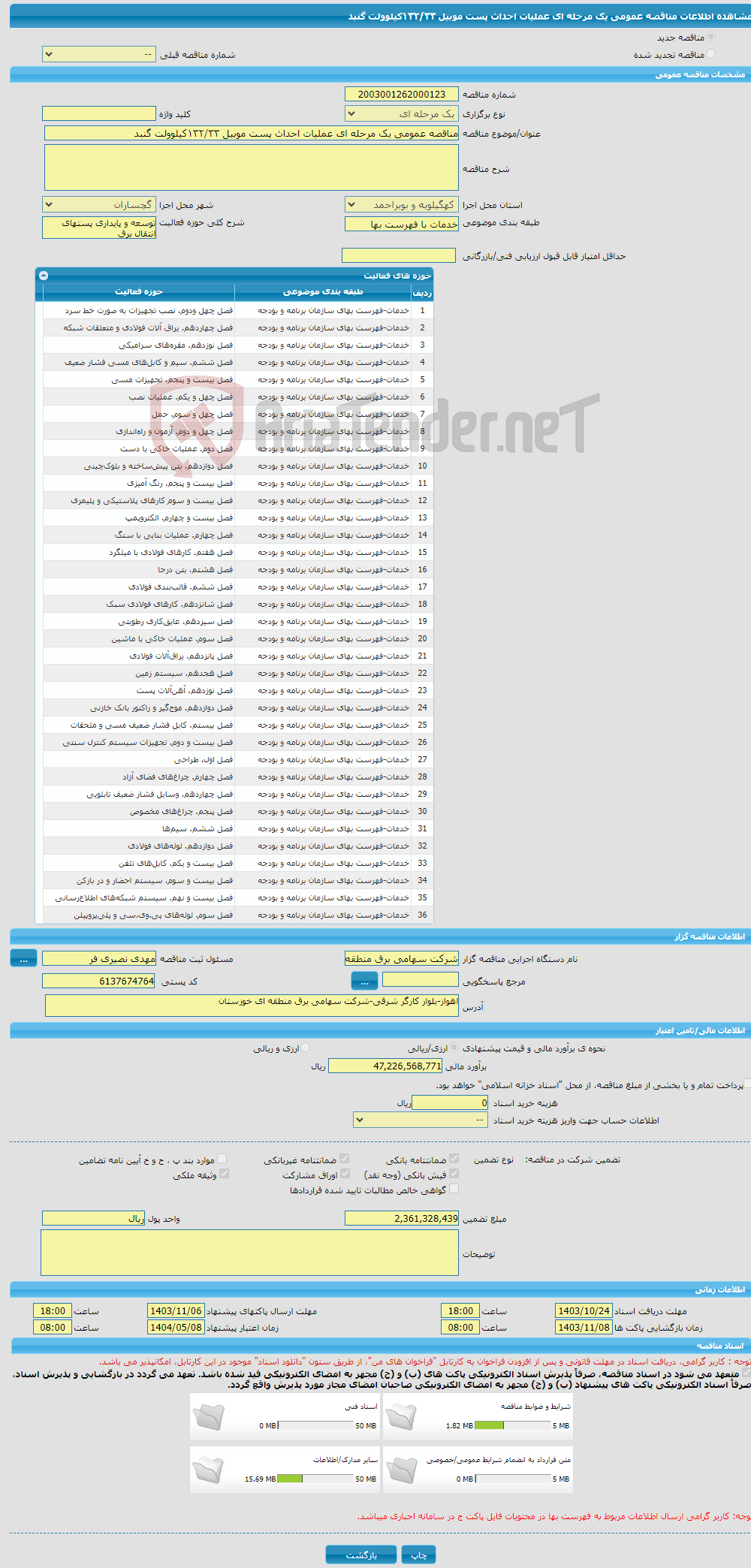 تصویر کوچک آگهی مناقصه عمومی یک مرحله ای عملیات احداث پست موبیل ۱۳۲/۳۳کیلوولت گنبد