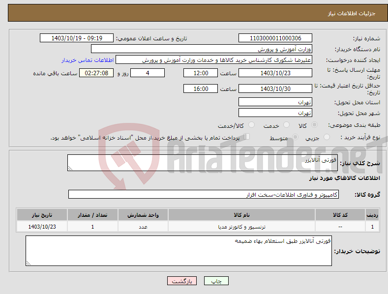 تصویر کوچک آگهی نیاز انتخاب تامین کننده-فورتی آنالایزر 