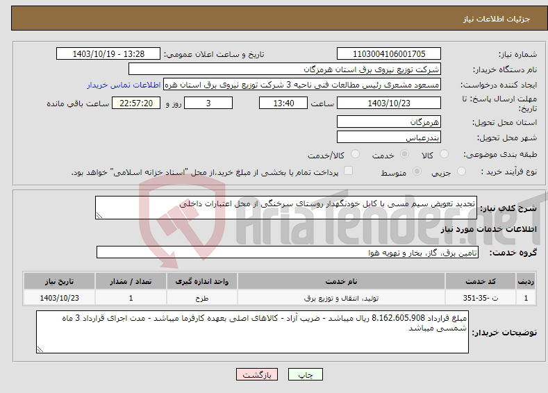 تصویر کوچک آگهی نیاز انتخاب تامین کننده-تجدید تعویض سیم مسی با کابل خودنگهدار روستای سرخنگی از محل اعتبارات داخلی