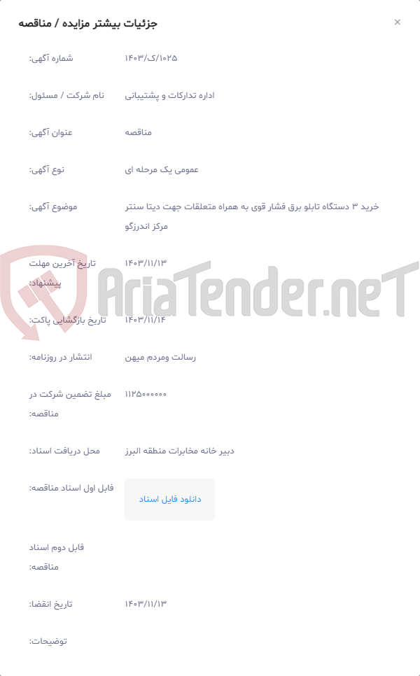 تصویر کوچک آگهی خرید 3 دستگاه تابلو برق فشار قوی به همراه متعلقات جهت دیتا سنتر مرکز اندرزگو