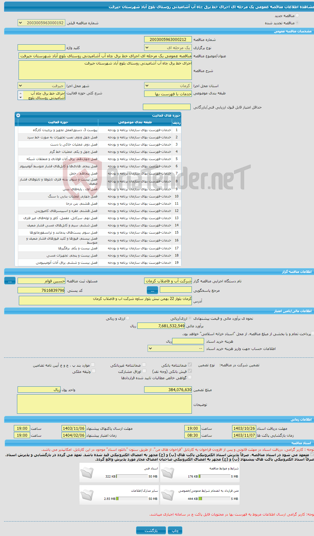 تصویر کوچک آگهی مناقصه عمومی یک مرحله ای اجرای خط برق چاه آب آشامیدنی روستای بلوچ آباد شهرستان جیرفت