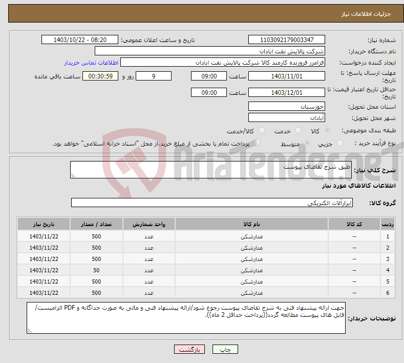 تصویر کوچک آگهی نیاز انتخاب تامین کننده-طبق شرح تقاضای پیوست