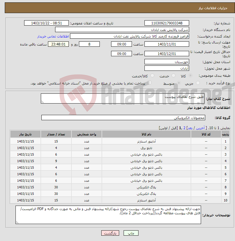 تصویر کوچک آگهی نیاز انتخاب تامین کننده-طبق شرح تقاضای پیوست