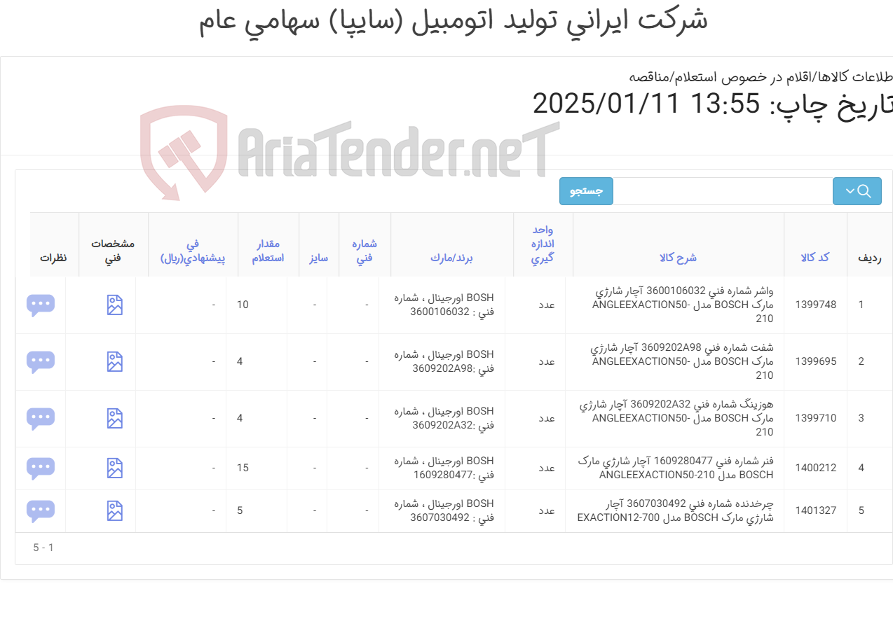 تصویر کوچک آگهی تامین پنج ردیف شفت ، هوزینگ ، واشر ، فنر و ... آچار شارژی