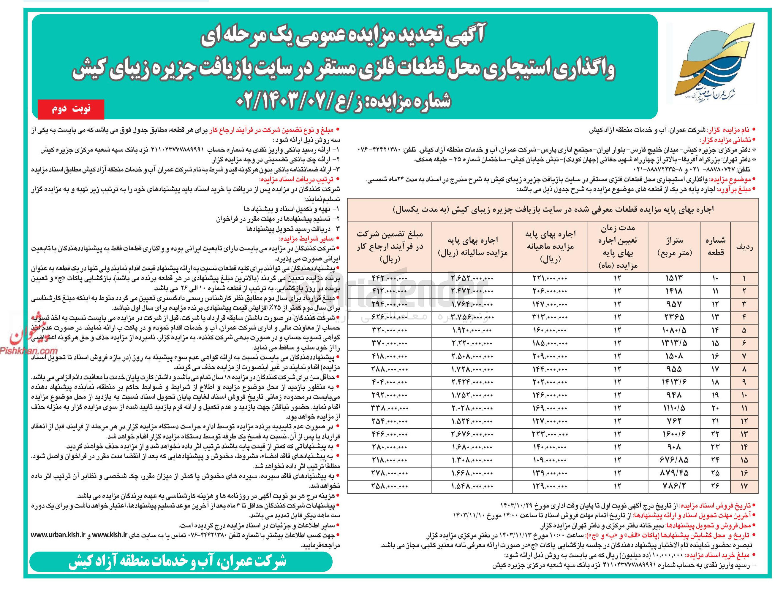 تصویر کوچک آگهی واگذاری استیجاری محل قطعات فلزی مستقر در سایت بازیافت جزیره زیبای کیش در 17 ردیف