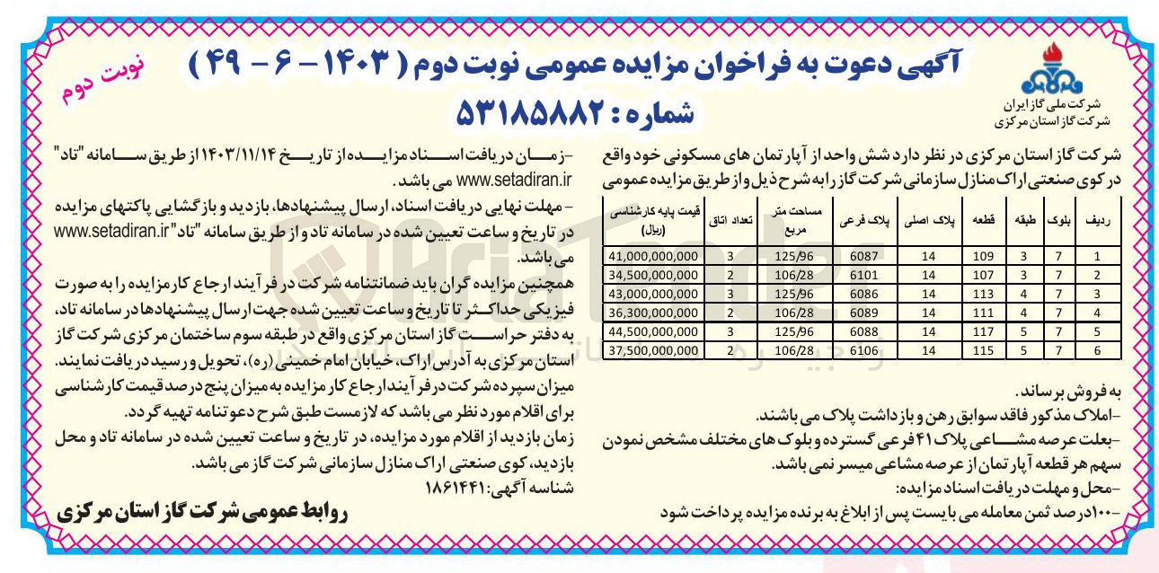 تصویر کوچک آگهی فروش  شش واحد از آپارتمانهای مسکونی خود واقع در کوی صنعتی اراک منازل سازمانی 