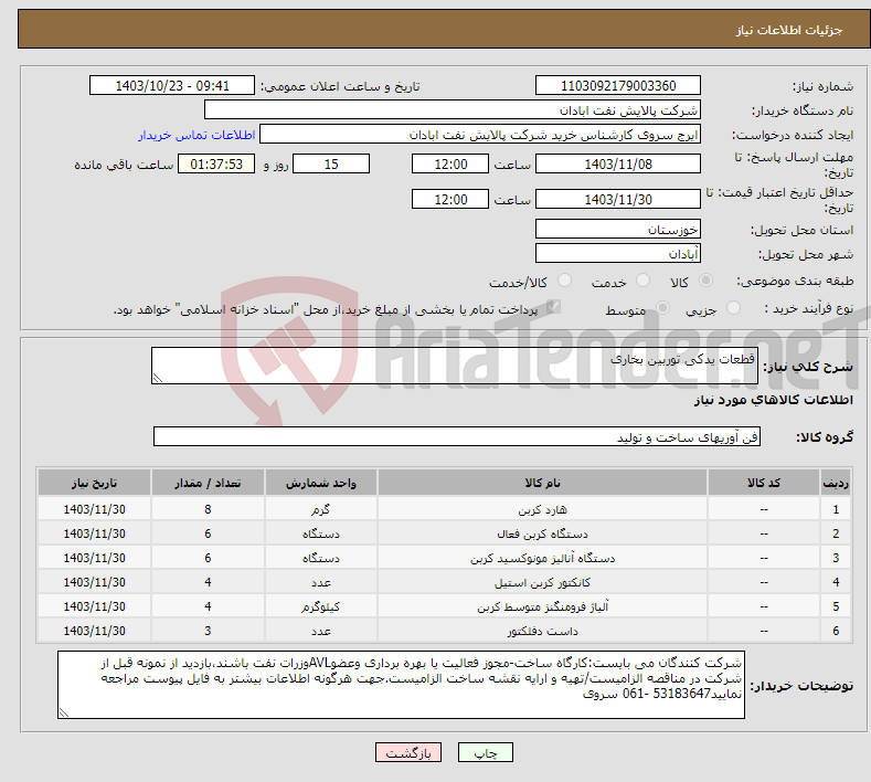 تصویر کوچک آگهی نیاز انتخاب تامین کننده-قطعات یدکی توربین بخاری