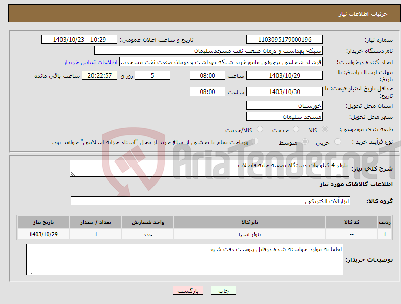 تصویر کوچک آگهی نیاز انتخاب تامین کننده-بلوئر 4 کیلو وات دستگاه تصفیه خانه فاضلاب