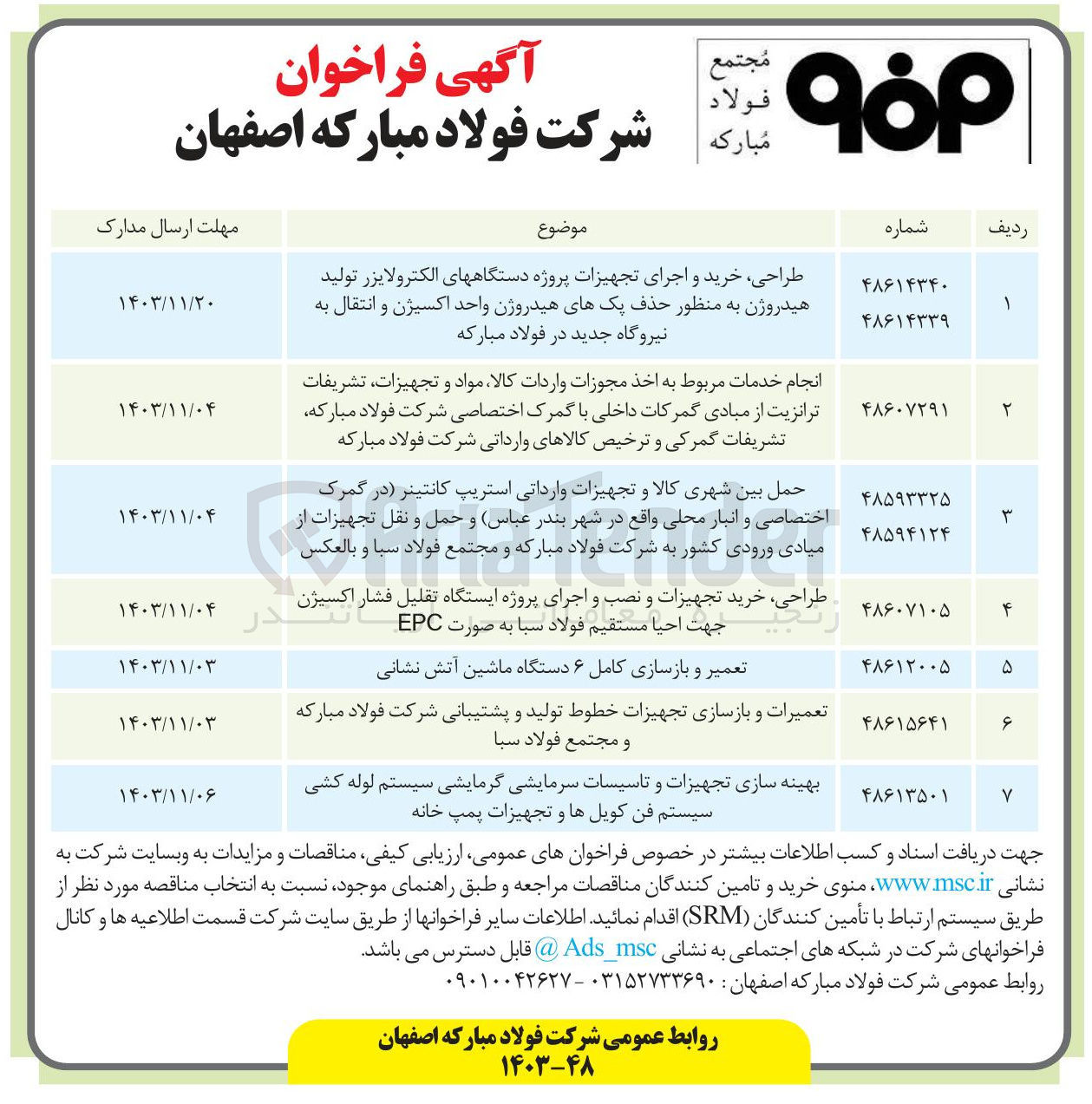 تصویر کوچک آگهی انجام  خدمات مربوط به اخذ مجوزات واردات کالا ،مواد و تجهیزات ،تشریفات ترانزیت از مبادی گمرکات داخلی با گمرک اختصاصی شرکت فولاد مبارکه ،تشریفات گمرکی وترخیص کالاهای وارداتی شرکت فولاد مبارکه 