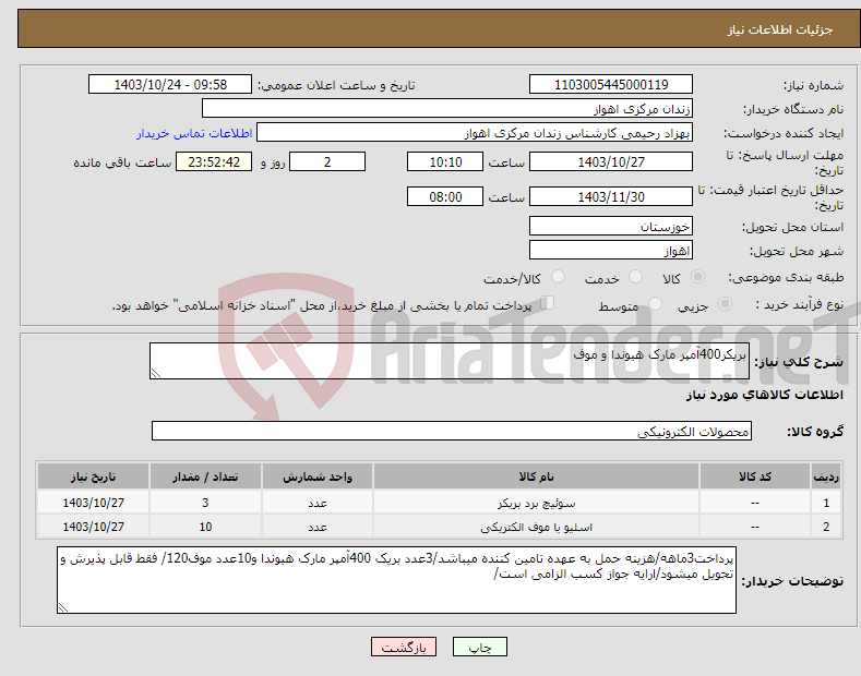 تصویر کوچک آگهی نیاز انتخاب تامین کننده-بریکر400آمپر مارک هیوندا و موف