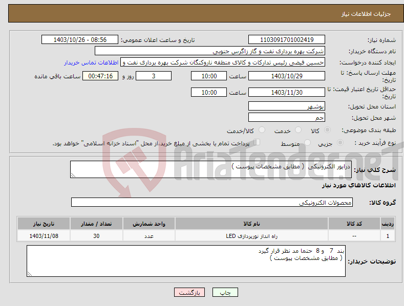 تصویر کوچک آگهی نیاز انتخاب تامین کننده-درایور الکترونیکی ( مطابق مشخصات پیوست )