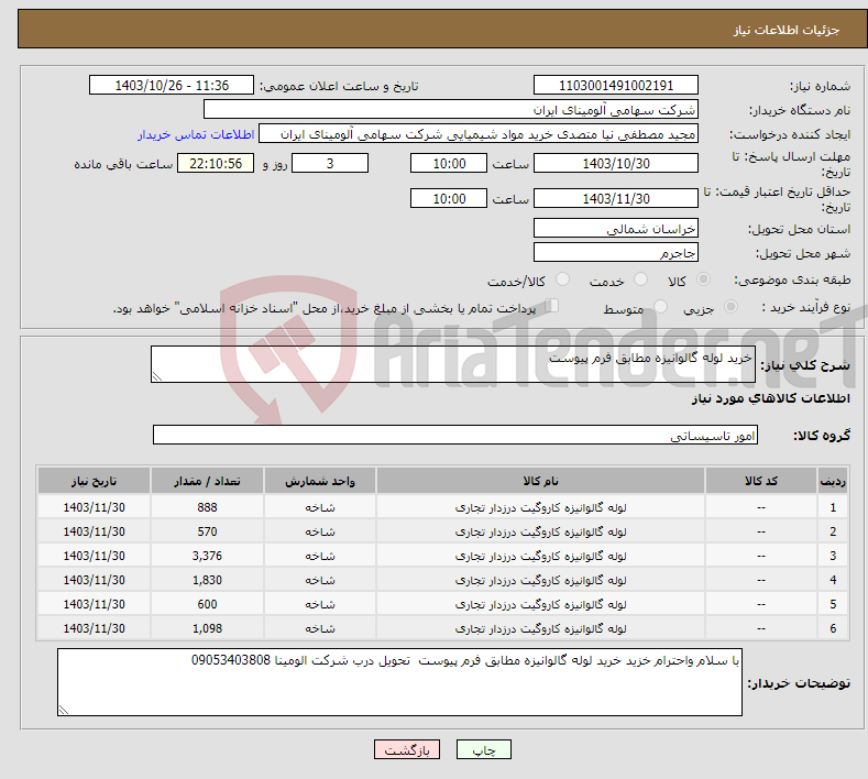 تصویر کوچک آگهی نیاز انتخاب تامین کننده-خرید لوله گالوانیزه مطابق فرم پیوست 