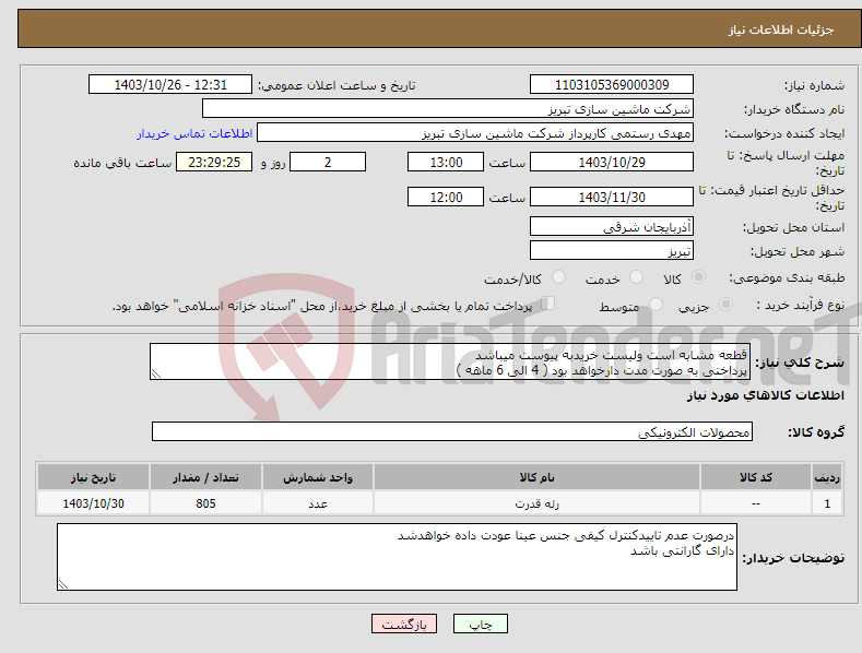 تصویر کوچک آگهی نیاز انتخاب تامین کننده-قطعه مشابه است ولیست خریدبه پیوست میباشد پرداختی به صورت مدت دارخواهد بود ( 4 الی 6 ماهه )