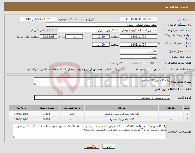 تصویر کوچک آگهی نیاز انتخاب تامین کننده-پک گان دور کلاه شلوار