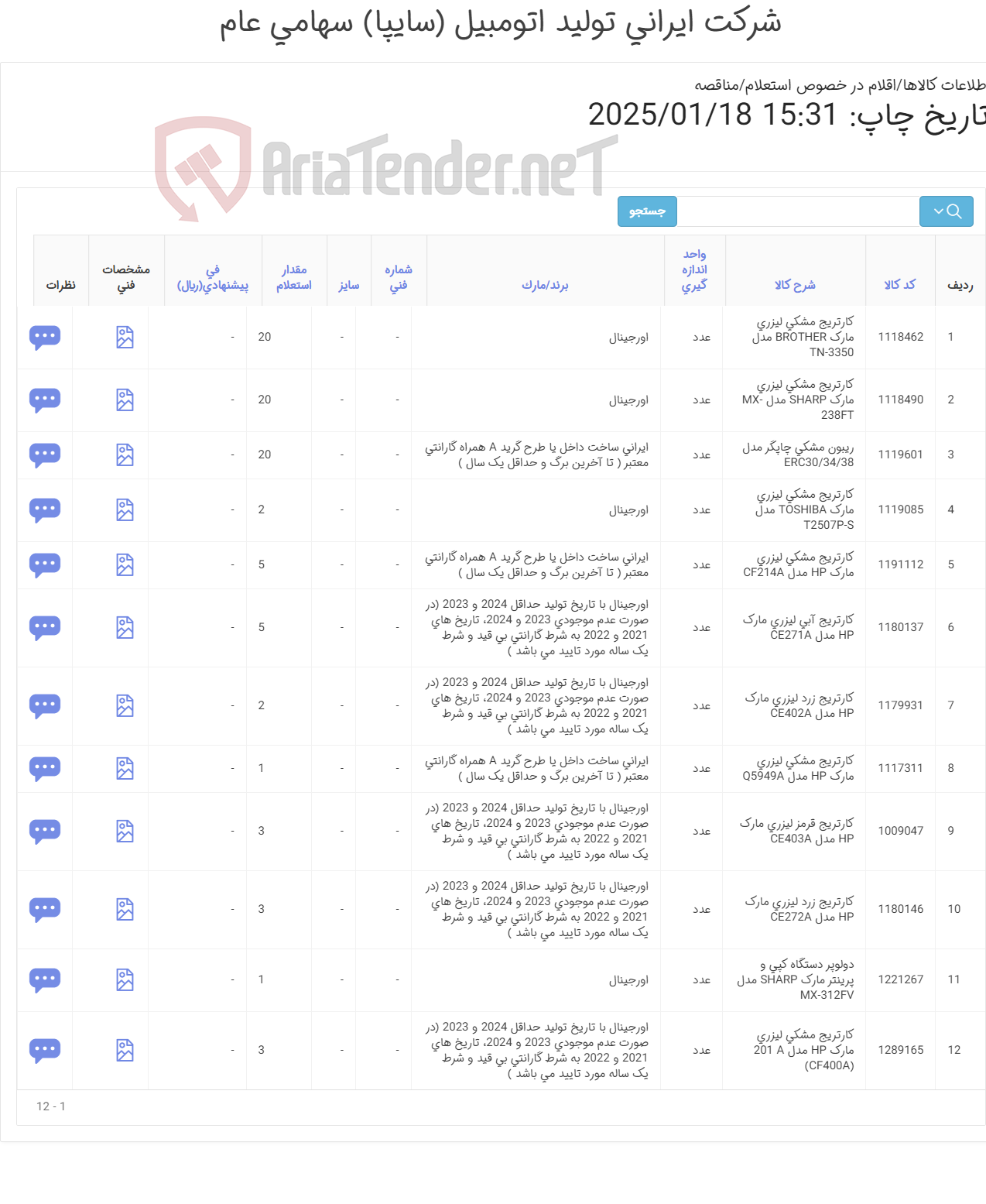 تصویر کوچک آگهی اقلام مواد مصرفی ماشین های اداری