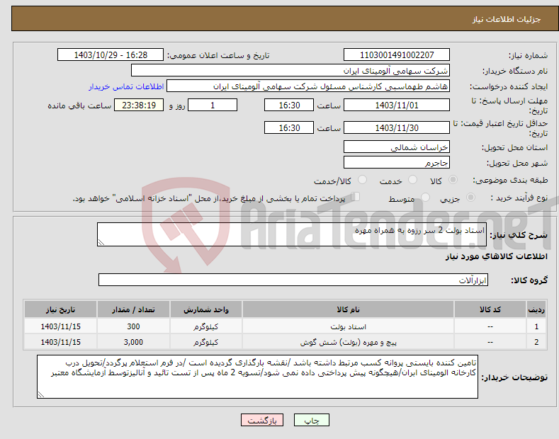 تصویر کوچک آگهی نیاز انتخاب تامین کننده-استاد بولت 2 سر رزوه به همراه مهره