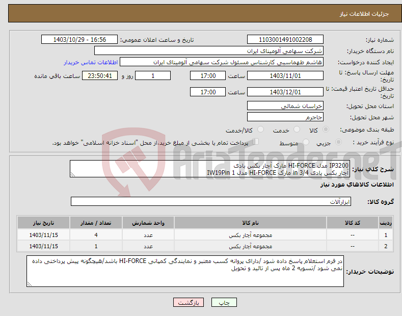 تصویر کوچک آگهی نیاز انتخاب تامین کننده-IP3200 مدل HI-FORCE مارک آچار بکس بادی آچار بکس بادی in 3/4 مارک HI-FORCE مدل IW19Pin 1