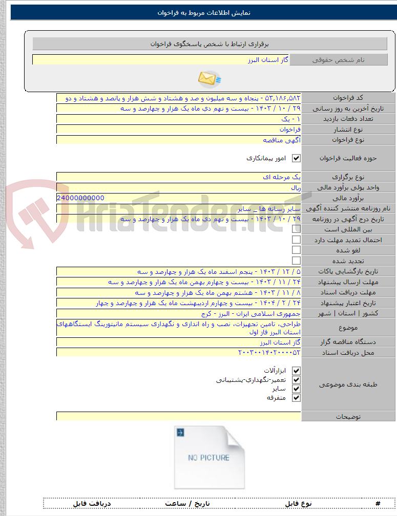 تصویر کوچک آگهی طراحی، تامین تجهیزات، نصب و راه اندازی و نگهداری سیستم مانیتورینگ ایستگاههای استان البرز فاز اول