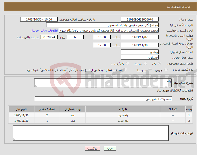 تصویر کوچک آگهی نیاز انتخاب تامین کننده-رله